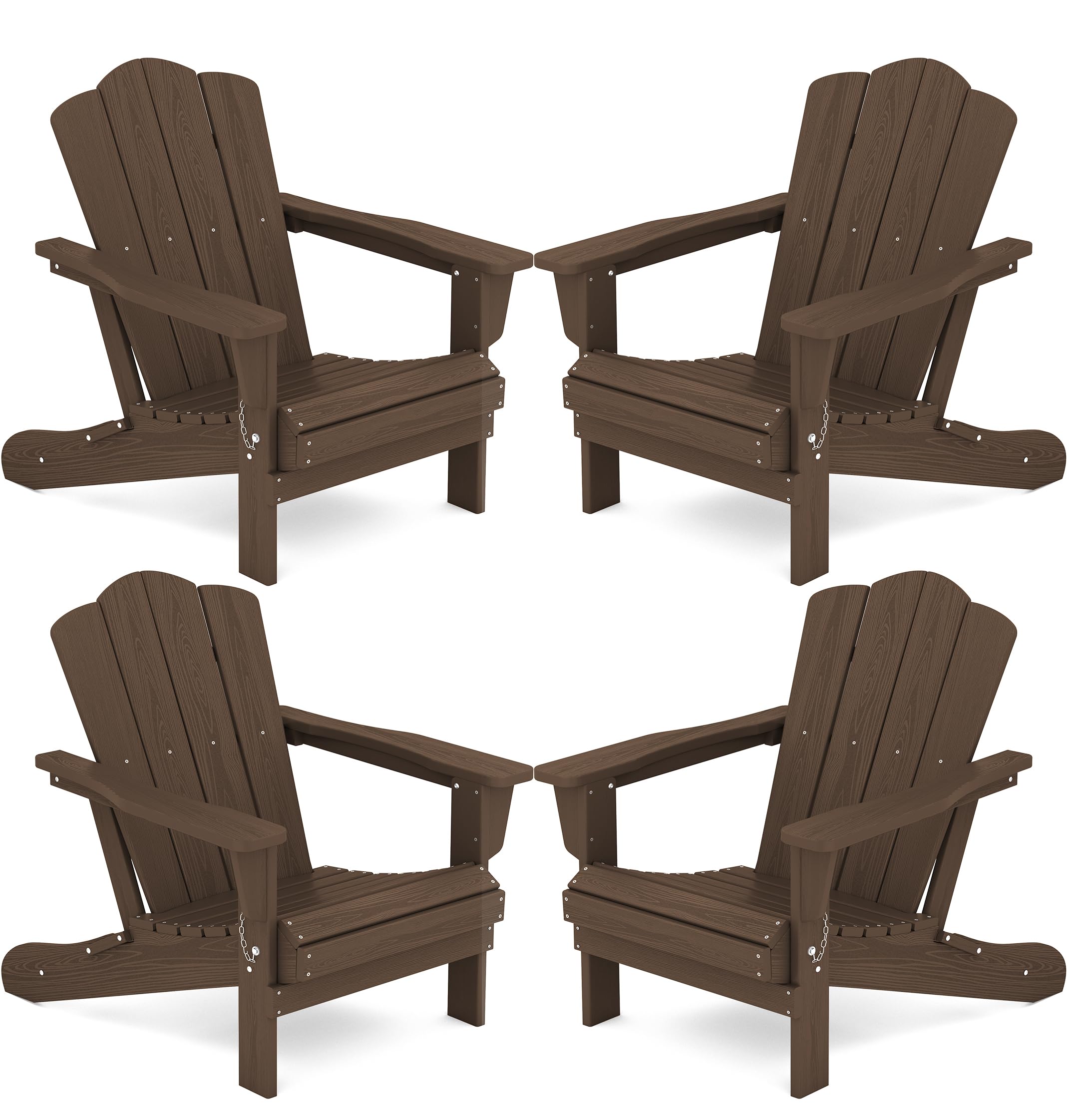 Kingyes Folding Adirondack Chair Set Of 4, Hdpe All-Weather Folding Adirondack Chair, Coffee